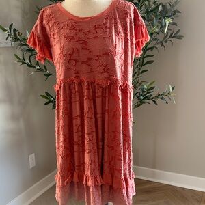 Anthropologie Coral Textured Ruffle Sundress size S NWT